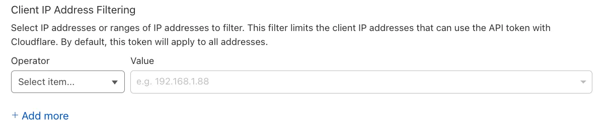 IP Address Filtering configuration page